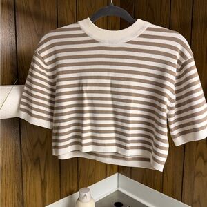 Striped Brown and White Cropped Sweater